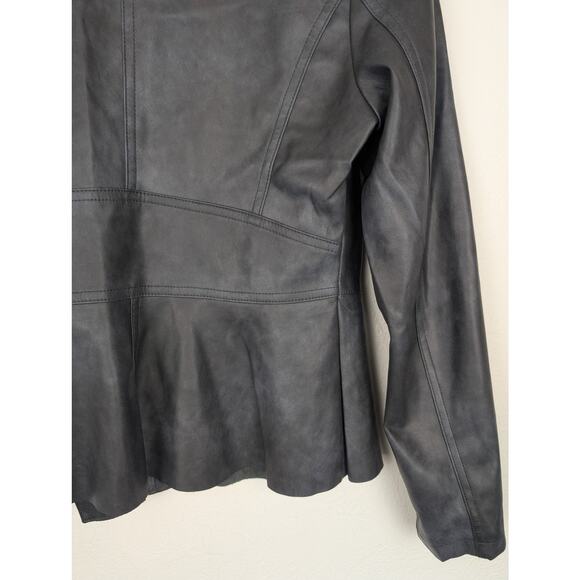 Anthropologie Vegan Leather Jacket Peplum Asymmetrical Moto Gray Size S - Picture 9 of 14